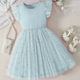 thumbnail image 3 of GBSYEWXS Toddler Girls Dress Summer Solid Color Flutter Sleeve Crew Neck Blue Dresses Size 3-4 Years, 3 of 8