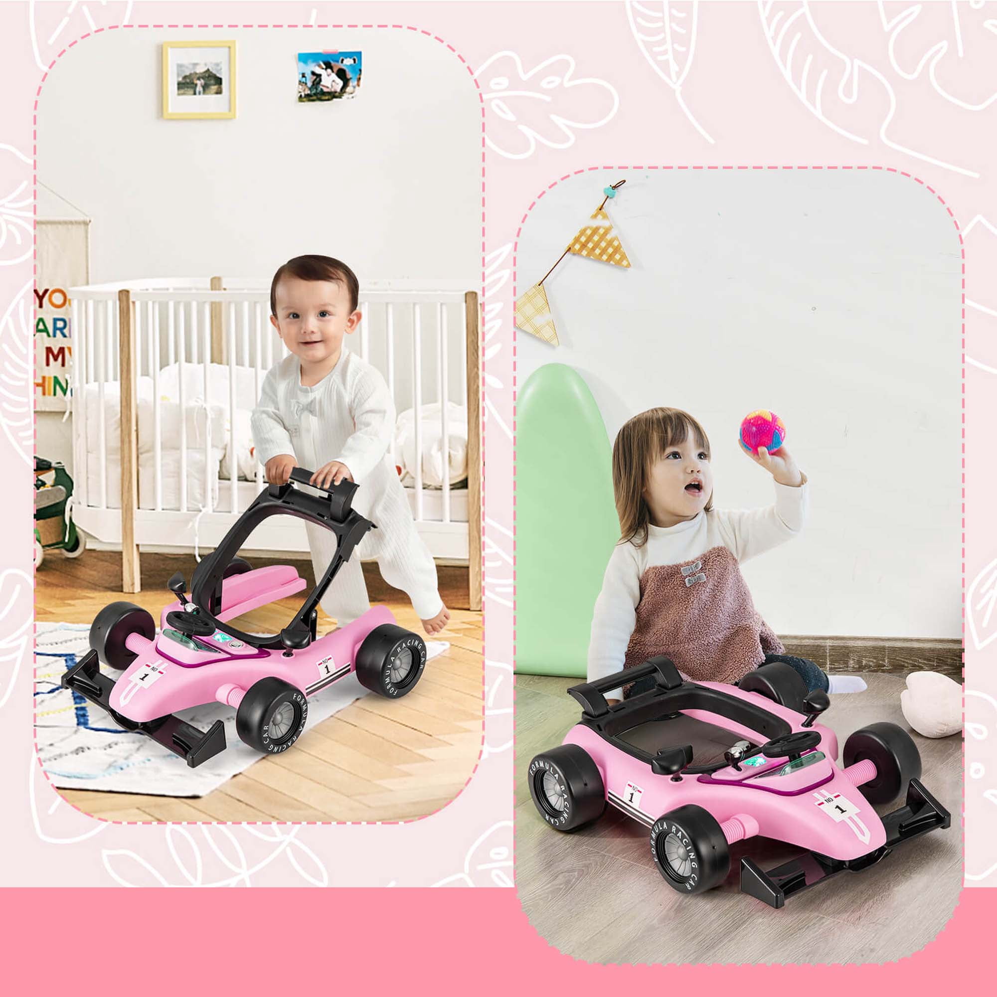 Costway 4-in-1 Baby Walker Foldable Activity Walker with Adjustable Height & Speed Purple