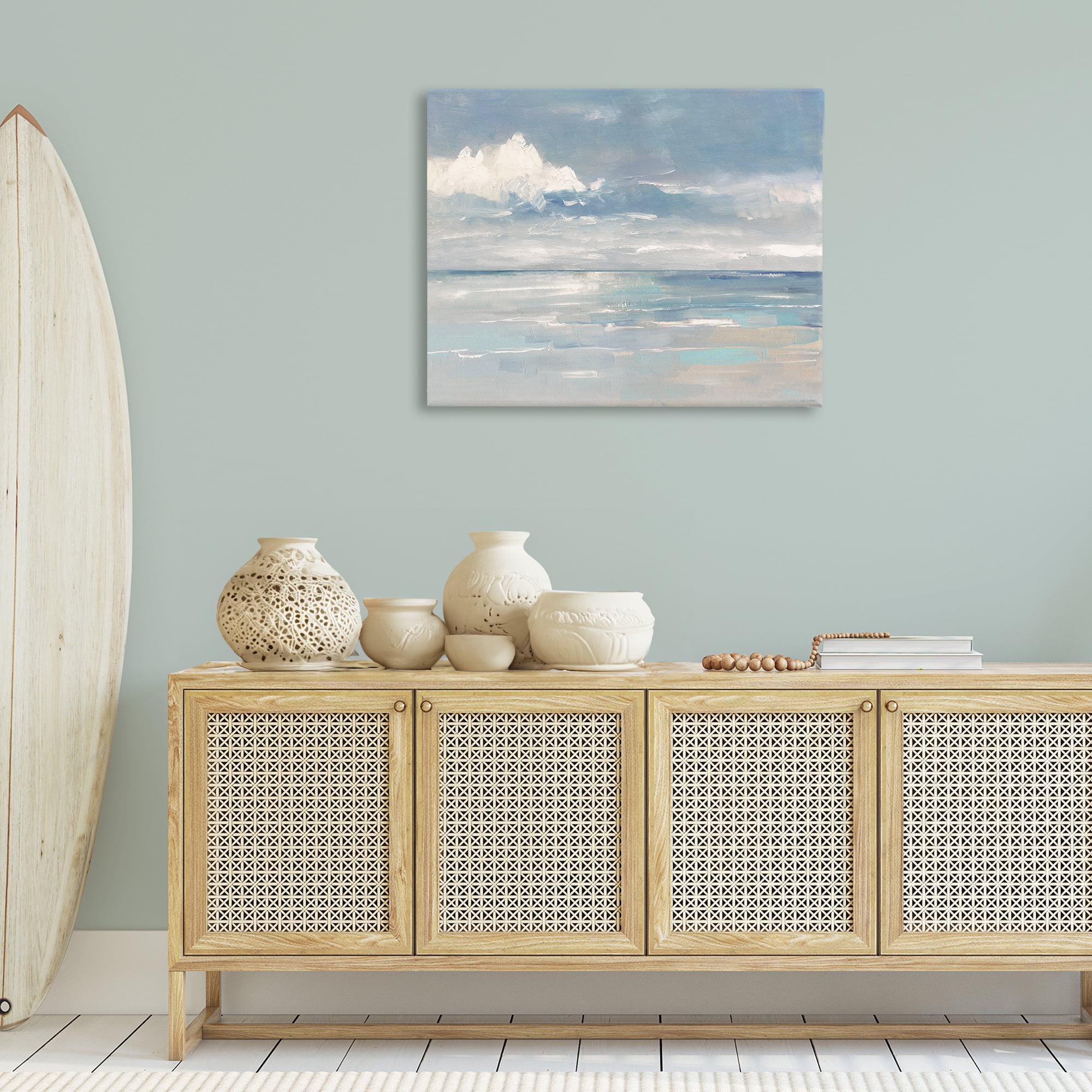 Stupell Industries Beach Clouds Reflection Landscape Painting Gallery Wrapped Canvas Art Print Wall Art, 40 x 30
