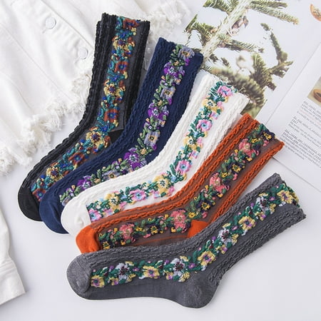 

1 Pair Women Vintage Cotton Socks Flower Long Socks Floral Retro Style Novelty Cotton Thermal Warm Socks One Size By BOOBEAUTY