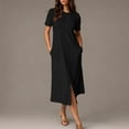 thumbnail image 2 of Ygbgbb Womens Summer Maxi Dress Casual Short Sleeve Split Dresses Lightweight Solid Vacation Dress Loungewear Robes with Pockets Black M, 2 of 7