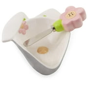 Boston International Easter Ceramic Bowl and Stainless Steel Spreader, 6.25 x 5.25-Inches, Bunny Gnomes