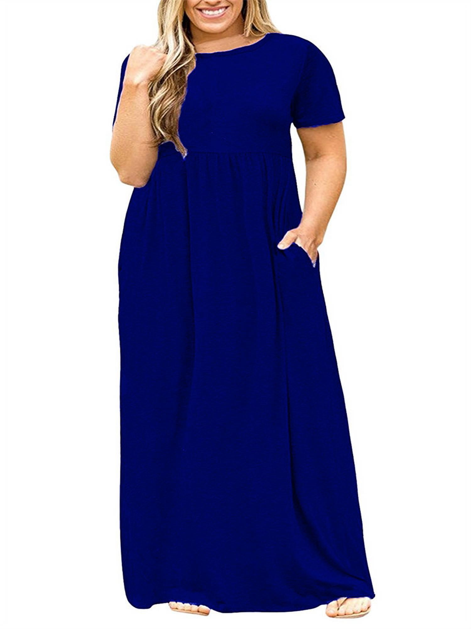Rrive Womens Plus Size with Pockets Crew Neck Solid Color Sleeveless Maxi Dress 