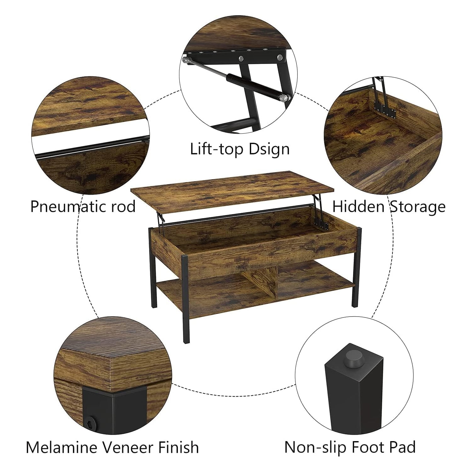 Private Jungle Modern Modern Lifting Coffee Table with Hidden Storage, Flip Top Coffee Table, Wooden Lifting Table, Retro Center Table for Living Room, Brown Private Jungle Modern Modern Lifting Coffee Table with Hidden Storage, Flip Top Coffee Table, Wooden Lifting Table, Retro Center Table for Living Room, Brown