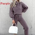 thumbnail image 1 of Women's Tracksuit Long Sleeve Round Neck Sweatshirt + Drawstring SweatpantsXL, 1 of 5