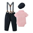 thumbnail image 2 of Baby Boy Clothes Suits 0-18 Months Print Wedding Formal Outfits Romper Suspender Pants Bowtie Hat 4pcs, 2 of 12
