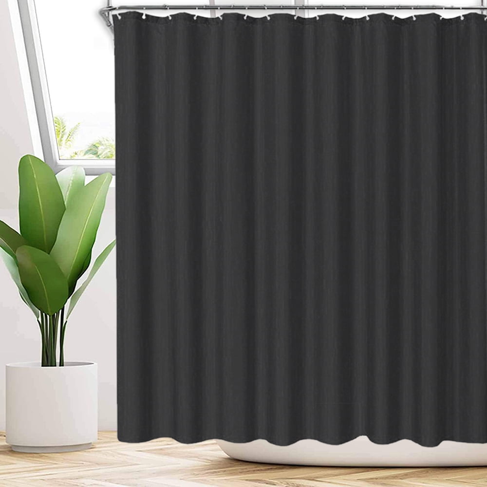 Black Shower Curtain Liner With 12 Hooks, 72 x 72 Inches Breathable