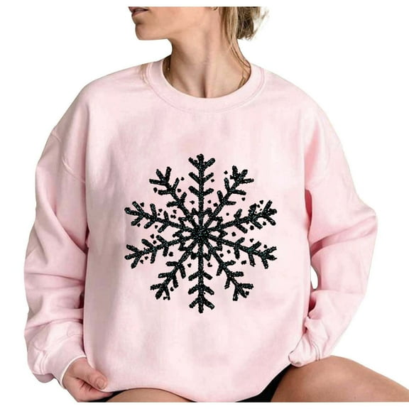 Fall Fashion Must Haves Womens Round Neck Long Sleeve Snowflake Print Sweatshirt Pullover Holiday Top Women Fall Clothes My Items