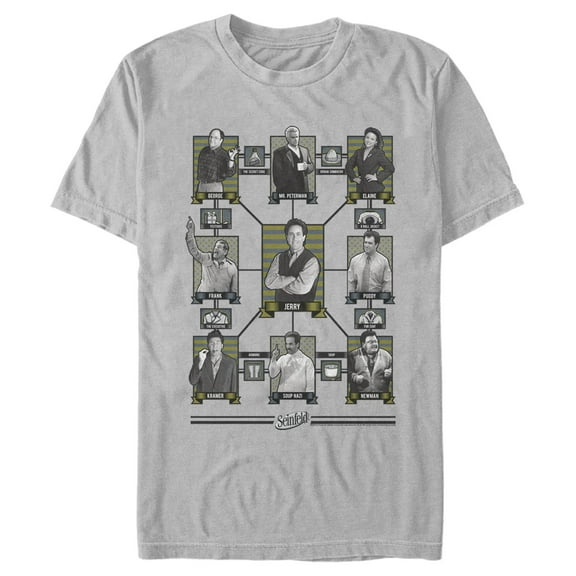 Men's Seinfeld Character Portraits Graphic Tee Silver 2X Large