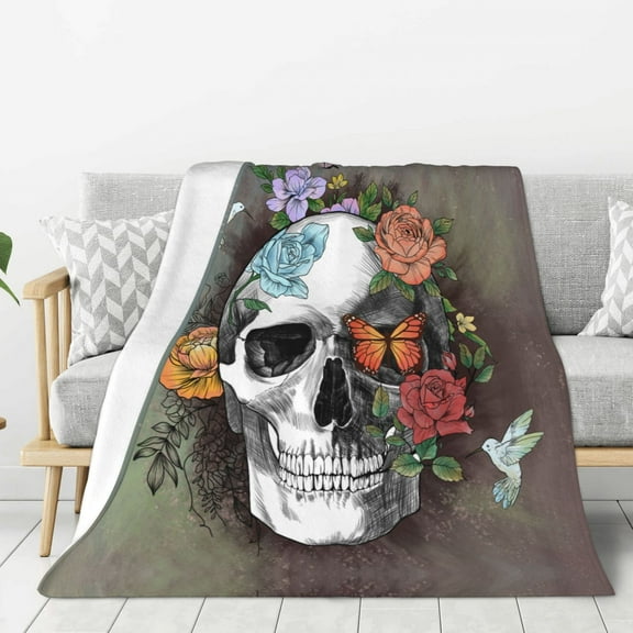 Sugar Skull Throw Blanket - Soft Cozy Fluffy Fleece Blanket for Bed, Couch, or Decor (40"x30") - Gifts for kids Pets Girls & Boys "