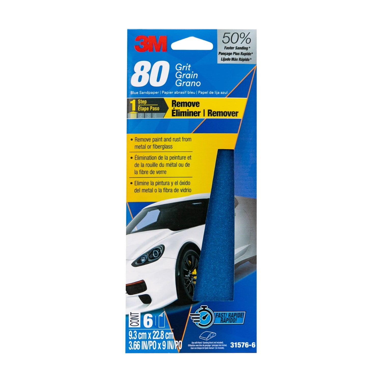 (2 pack) 3M Blue Technology Sandpaper, 3 2/3 in X 9 in, 80 Grit, 6-Pack