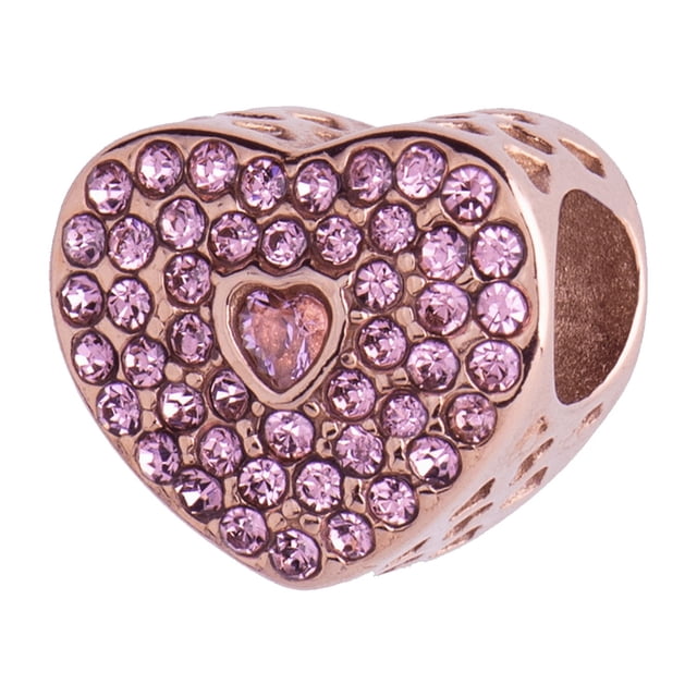 Charm para Pulsera LuckyLy, Dije de Corazón, Acero Inoxidable y Zirconia Cúbica Rosa, Modelo Lucía rosa UNITALLA