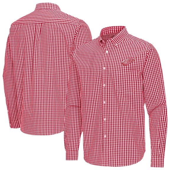 Men's Antigua Red Detroit Red Wings Ellis Tri-Blend Long Sleeve Button-Down Shirt