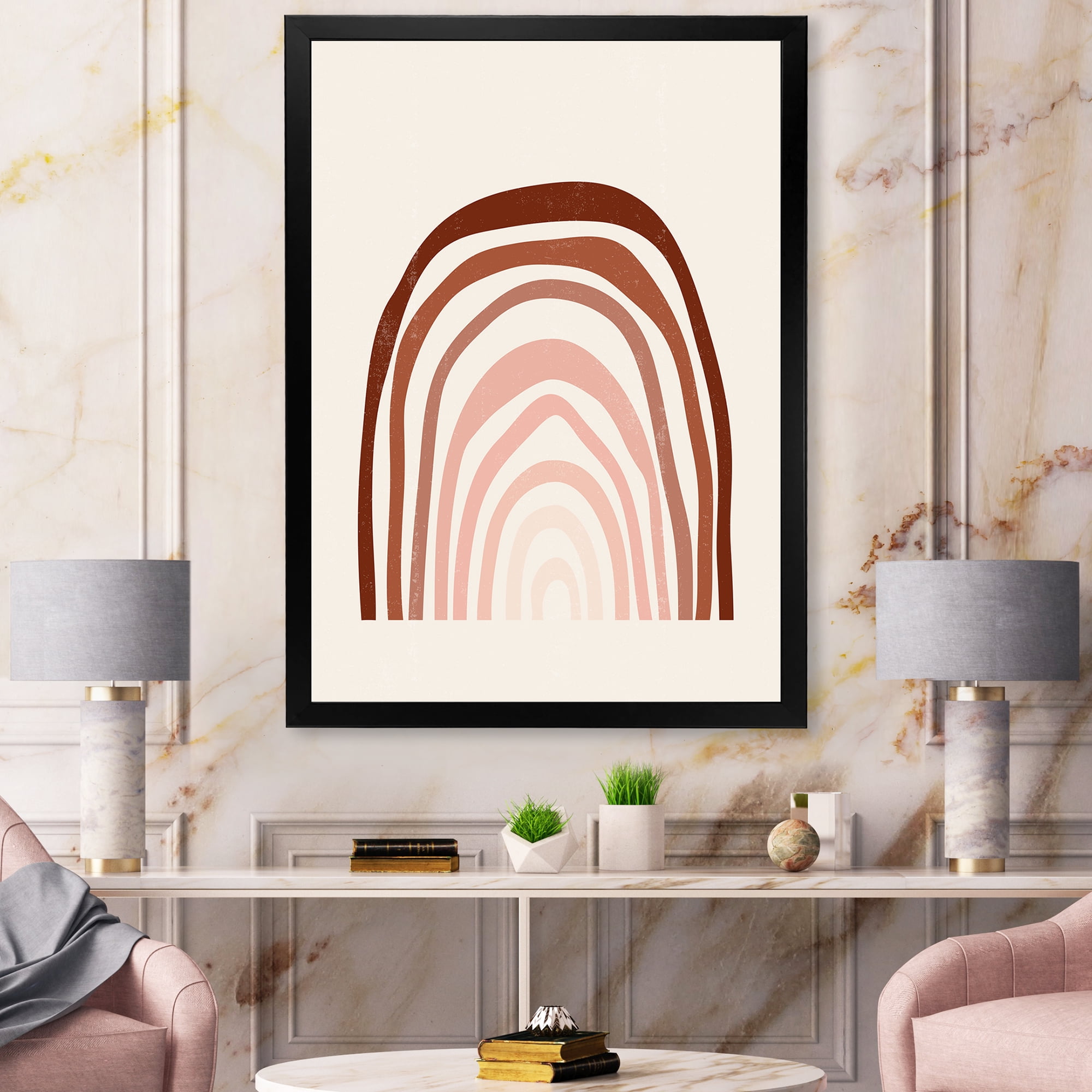 Designart 'Terracotta Minimalist Boho Art Rainbow I' Modern Framed Art Print