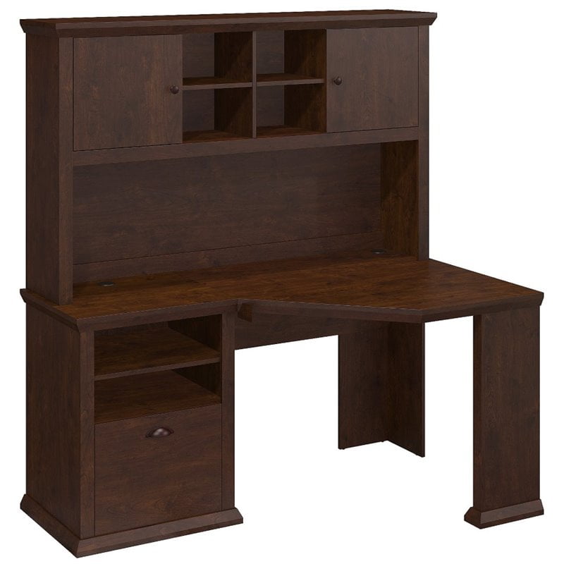 Pemberly Row Corner Writing Desk with Hutch in Antique Cherry Walmart