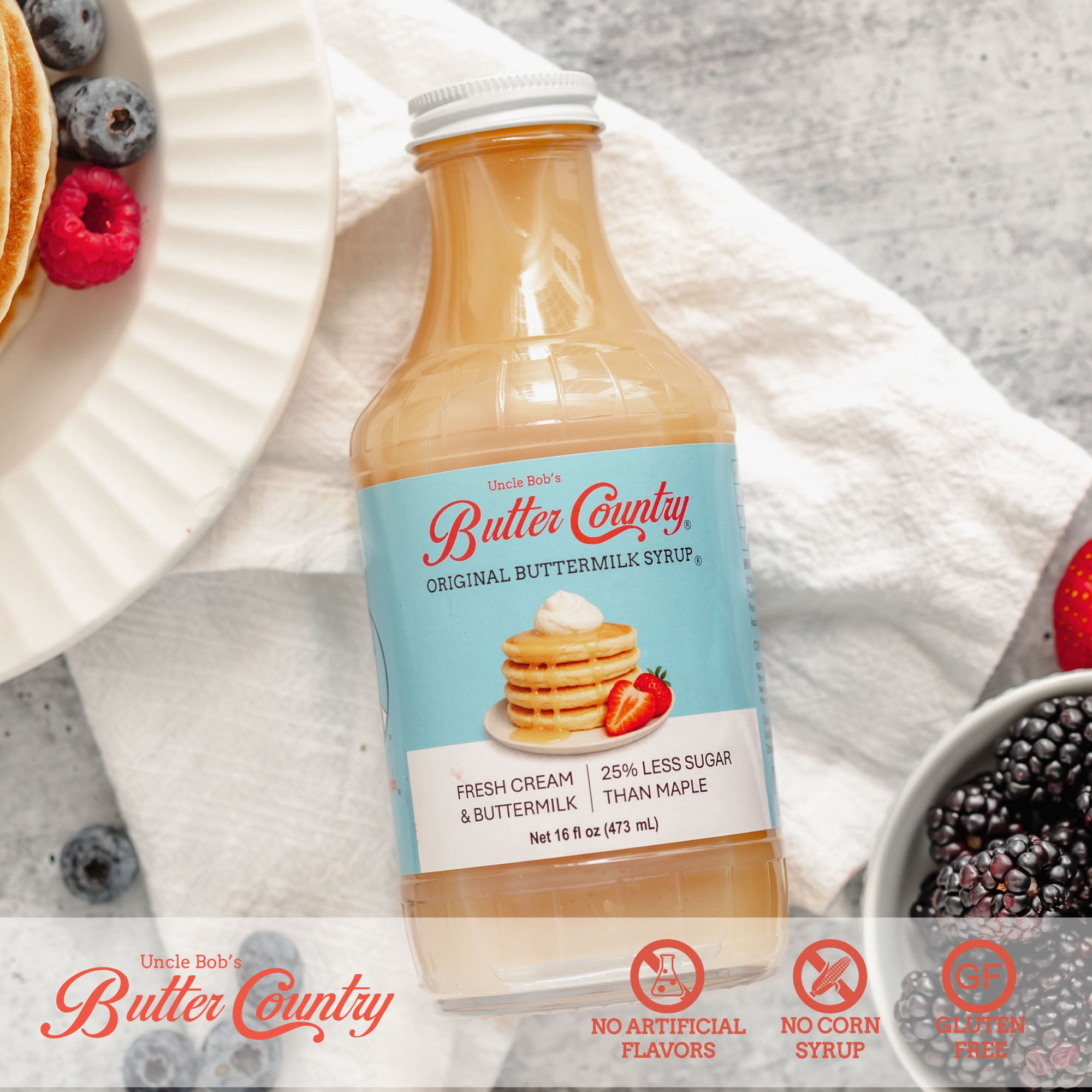 Butter Country Rich and Creamy Buttermilk Syrup | Original Buttermilk Flavor | 16 fl oz/4 Pack