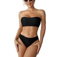 thumbnail image 1 of Traje de baño de corte alto con relleno inalámbrico para mujeres negras Conjunto de bikini con parte superior de tubo sin tirantes, 1 of 8