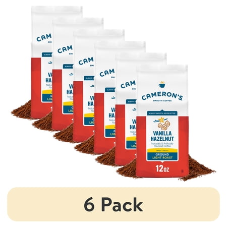 (6 pack) Cameron s Coffee Vanilla Hazelnut Flavored Light Roast Ground Arabica Coffee Sweet & Nutty 12 oz Bag