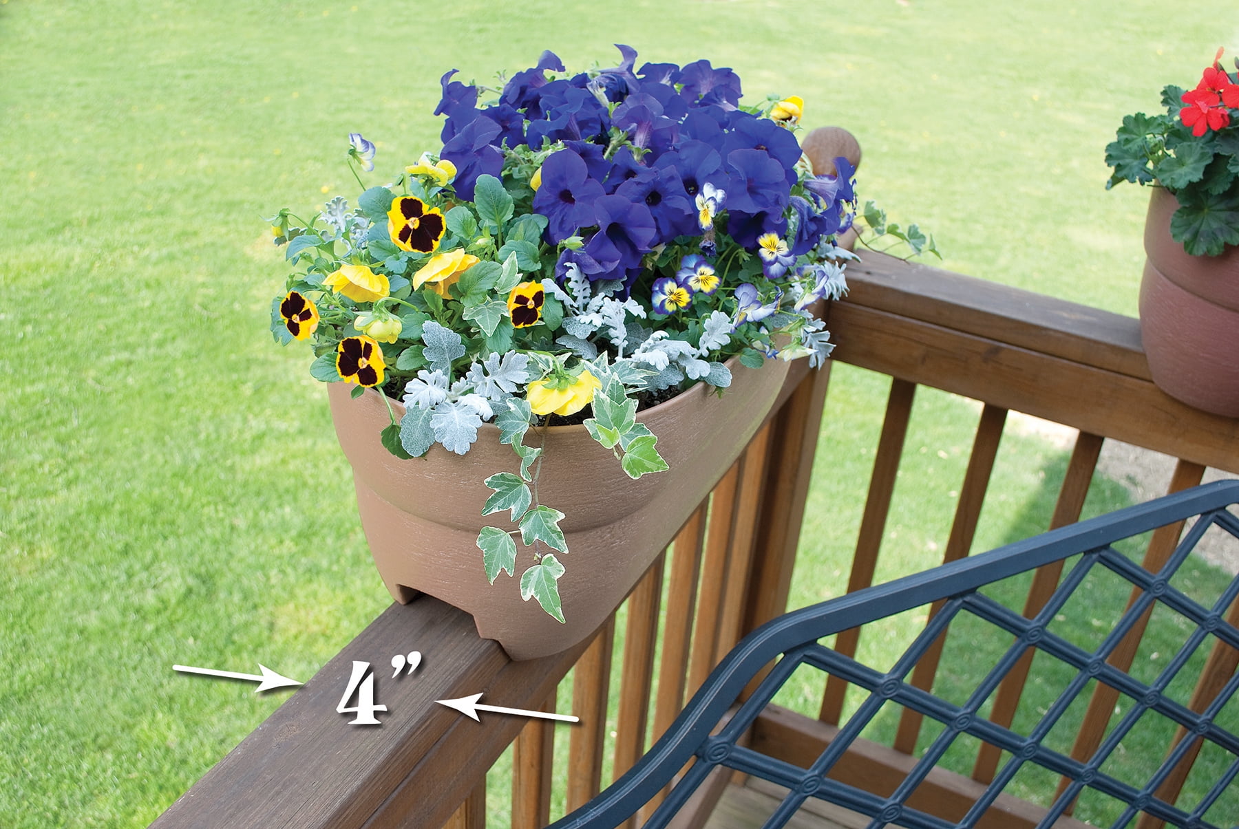 Bloomers Railing Planter with Drainage Holes – 24" Weatherproof Resin Planter –Sand
