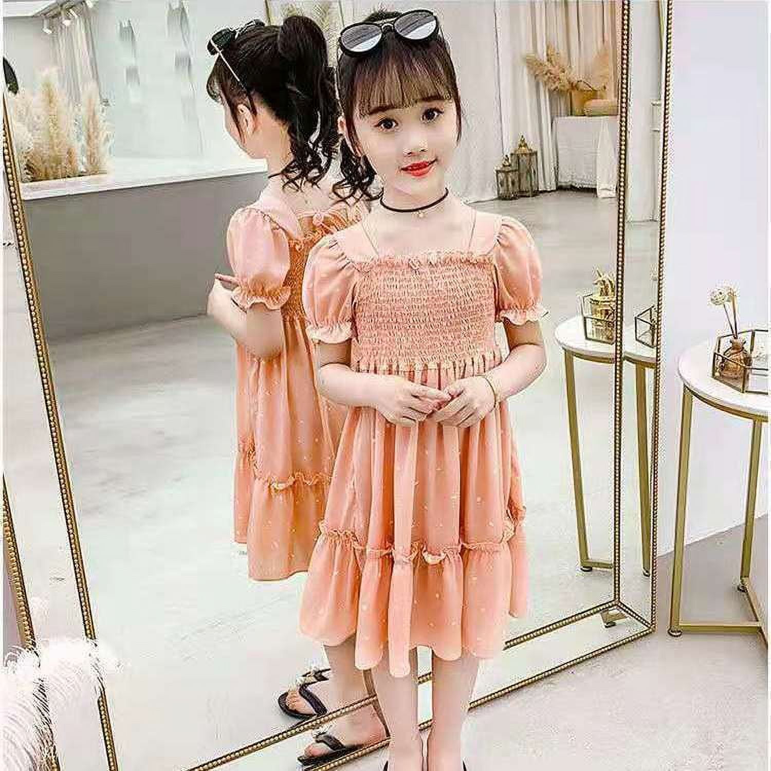 Toddler Girl Leopard Print Ruffled Mesh Design Short-sleeve Pink Dress