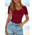 thumbnail image 4 of PRETTYGARDEN Women Spring Tops Trendy Ribbed Short Sleeve V Neck Fitted Basic Tee Shirts Casual Going Out Summer Outfits, 4 of 8