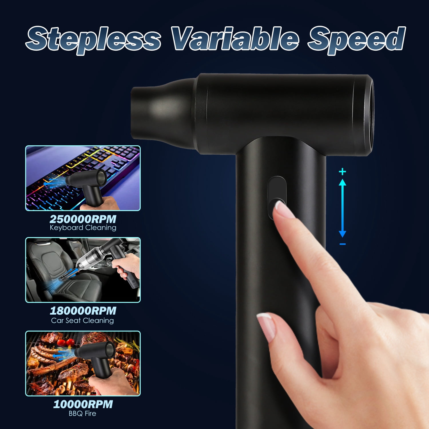 Zorpupoa 1 Set Compressed Air Duster 250000RPM Stepless Variable Speed 10000mAh Battery Cordless Dust Blower Vacuum Cleaner Portable Jet Dry Blower for PC Keyboard Car Home