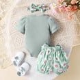 thumbnail image 3 of WIBACKER Newborn Baby Girls Clothes Infant Girls Summer 3PCS Outfits I'm New Here Print Short Sleeve Romper Floral Shorts Headband Set, 3 of 11