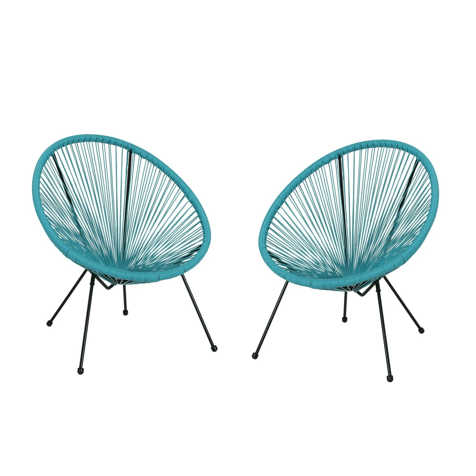 Euroco Rattan Patio Chairs Set of 2,Outdoor Woven Basket Club Chairs with Metal Frame for Living room Backyard Garden,All-weather Wicker,Teal