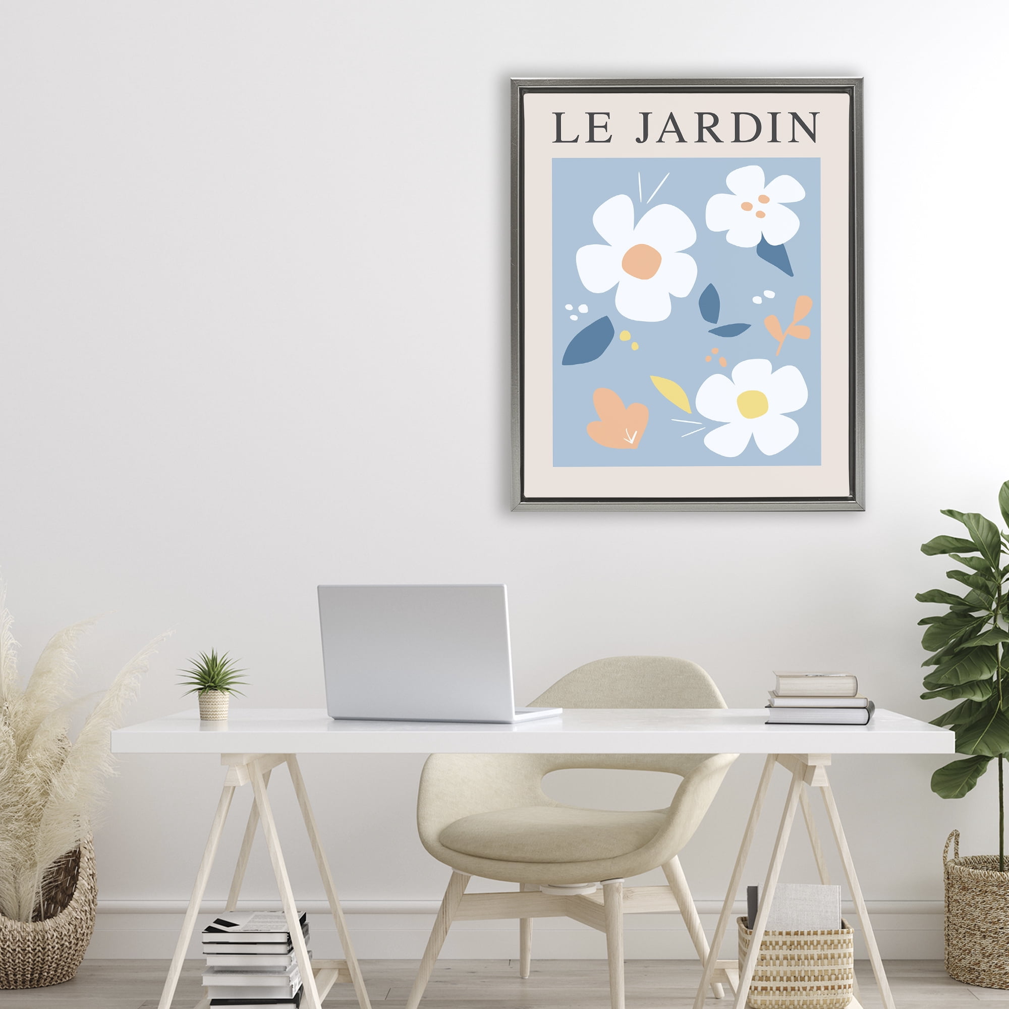 Stupell Industries Bouncing Floral Le Jardin Gray Framed Floater Canvas Wall Art, design by Anna Quach