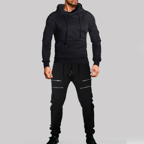 guisaled Casual Sweatsuit for Men Slim Fit Track Suits 2 Piece Set Hooded Long Sleeve Active Jogging Sweatsuits Outfits