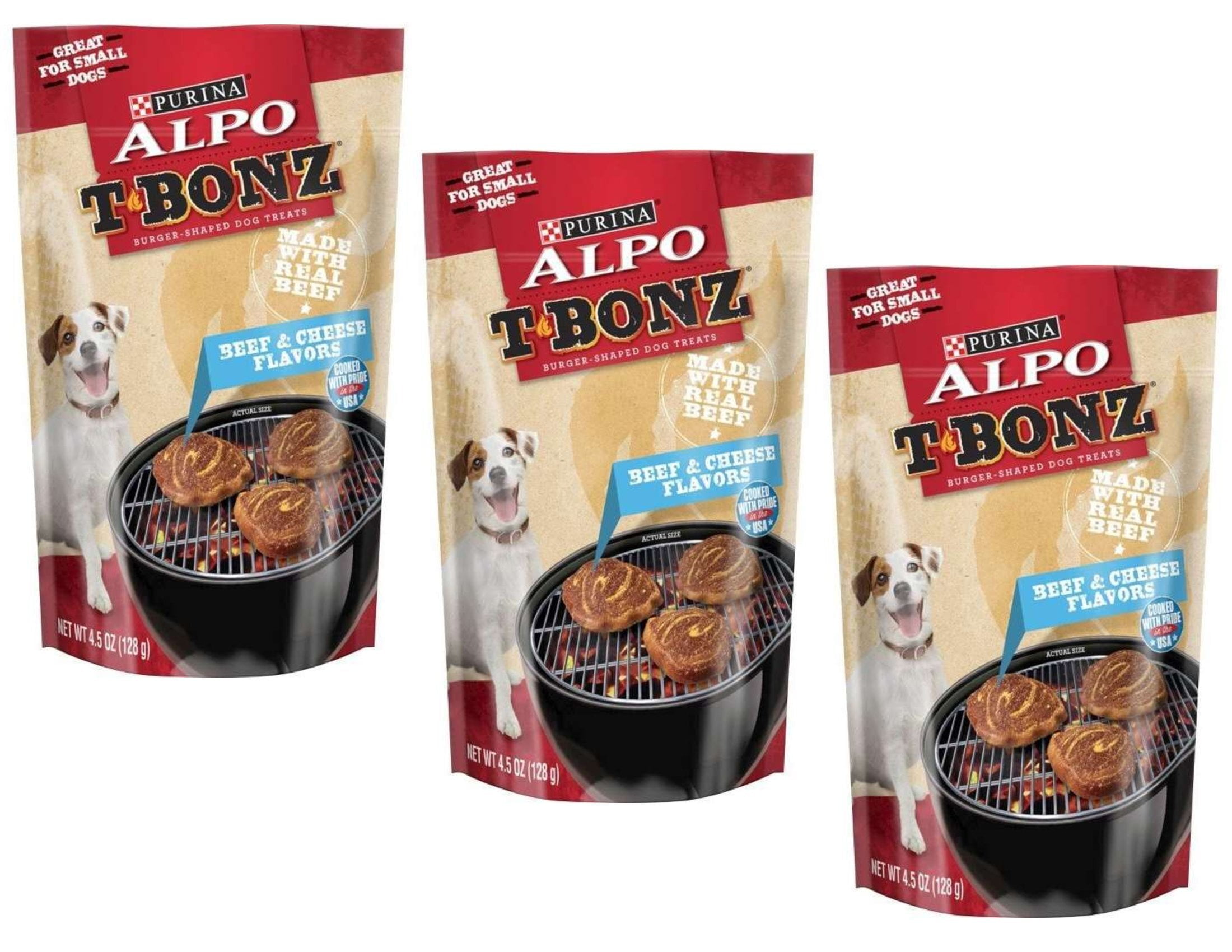 CGT Purina Alpo TBonz Burger Shaped Dog Treats Beef & Cheese Flavors Made with Real Beef Great