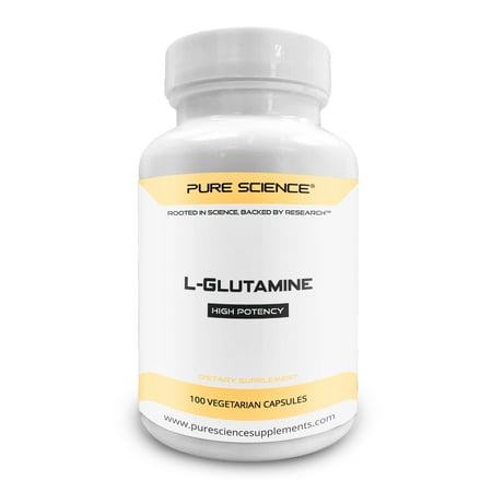 Pure Science L-Glutamine Supplement 750mg - Improves Energy Levels & Muscle Mass, Muscle Recovery, Supports Digestive & Immune Health - 100 Vegetarian Capsules of Glutamine