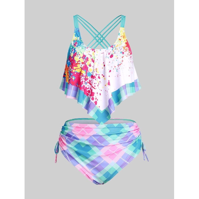 Tankini de Talla Extra con Estampado de Volantes Rosegal Camisetas tallas grandes
