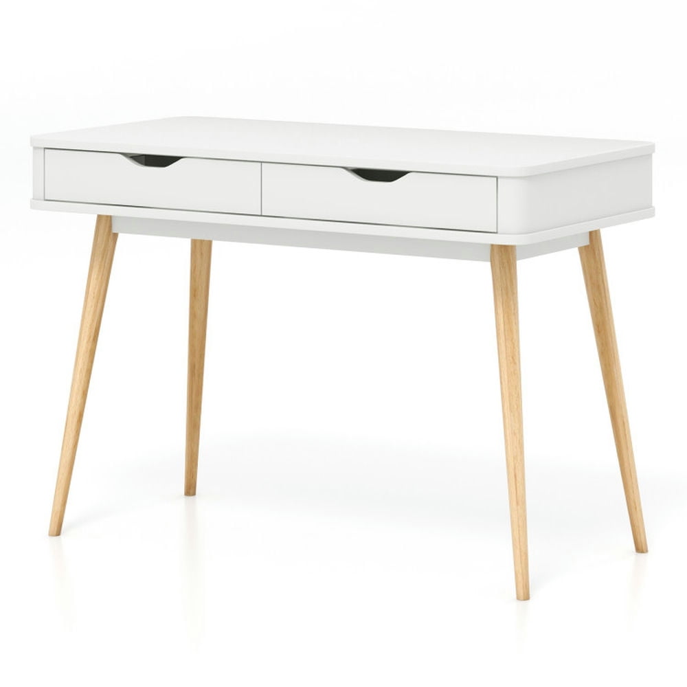 GVN 43.5 Inch Computer Desk with 2 Drawers for Small Spaces-White, GVN 43.5 Inch Computer Desk with 2 Drawers for Small Spaces-White,