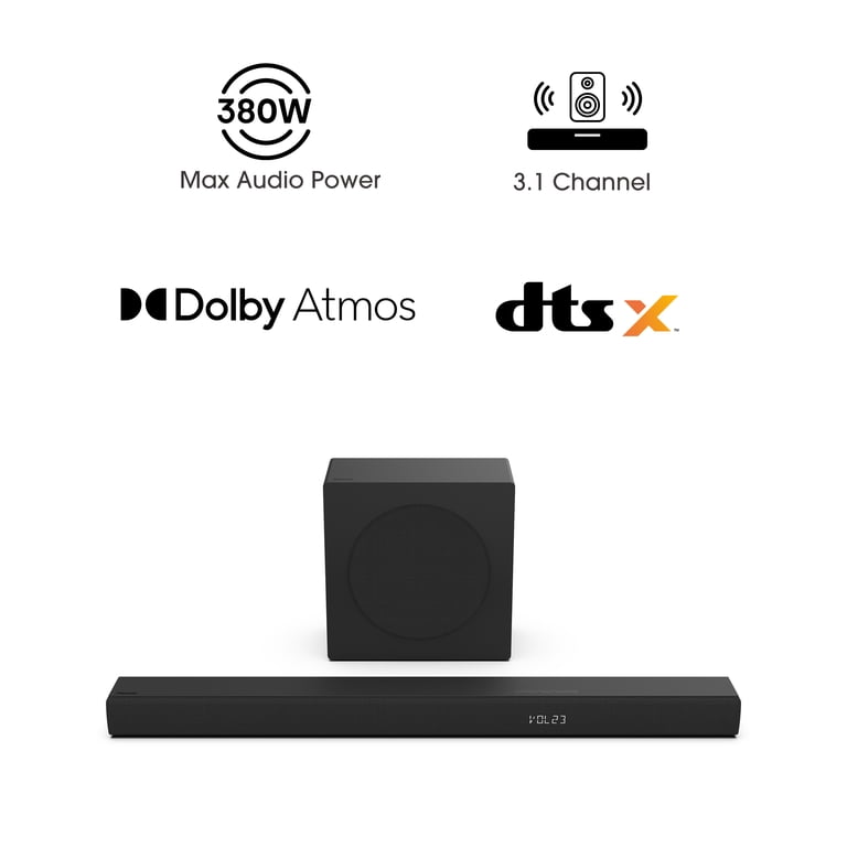 Hisense 3.1 Channel 380W Soundbar with Wireless Subwoofer, Dolby