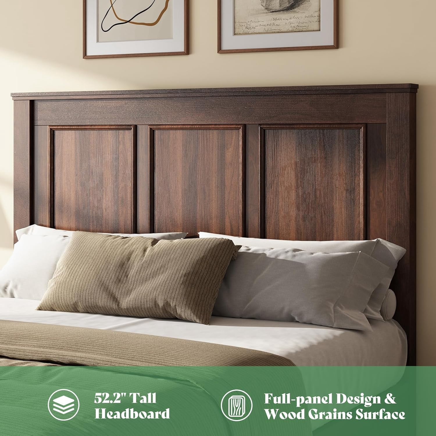 Merluxy Queen Size Farmhouse Bed Frame with 52.2" Wood Headboard & Storage Drawers, Rustic Brown