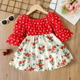 thumbnail image 3 of PatPat Toddler Girl Polka dots Floral Print Splice Bell sleeves Dress, Red, Girl: 3 Years, 3 of 6
