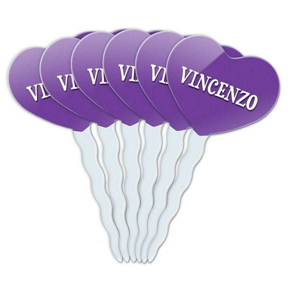 Vincenzo Heart Love Cupcake Picks Toppers - Set of 6