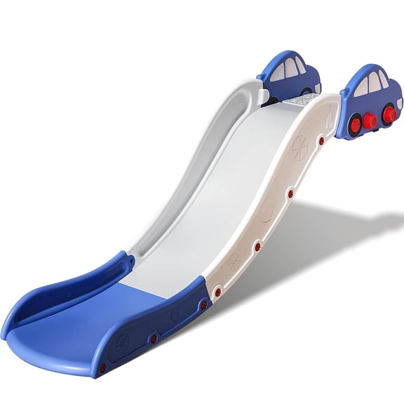 Toddler Slide for Bed Couch for Stairs Slide Extended Widened Plastic Indoor Toy Easy to Assemble Store Car Blue Plus