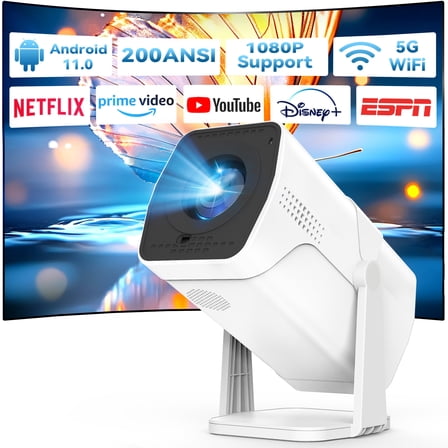 GCZ Projector 4K 1080P Support, Smart Projector with WiFi and Bluetooth, Built-in Apps, Up to 250” Display for Home/Outdoor/Party