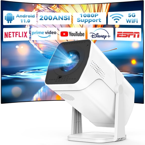 GCZ Projector 4K 1080P Support, Smart Projector with WiFi and Bluetooth, Built-in Apps, Up to 250” Display for Home/Outdoor/Party