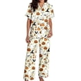 thumbnail image 5 of Lounge Sets for Women BWASD Cozy Satin Printed Pajama Set Short Sleeve Top and Pants Home Wear Sleepwear Halloween Autumn Holiday Night for Halloween Funny Gift Beige,L, 5 of 8