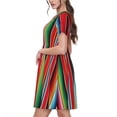 thumbnail image 2 of Logiee Mexican Serape Blanket Stripes Print Womens Summer Dress,Casual Short Sleeve Sundresses,Beach A-line Shift Dress with Pockets, 2 of 6