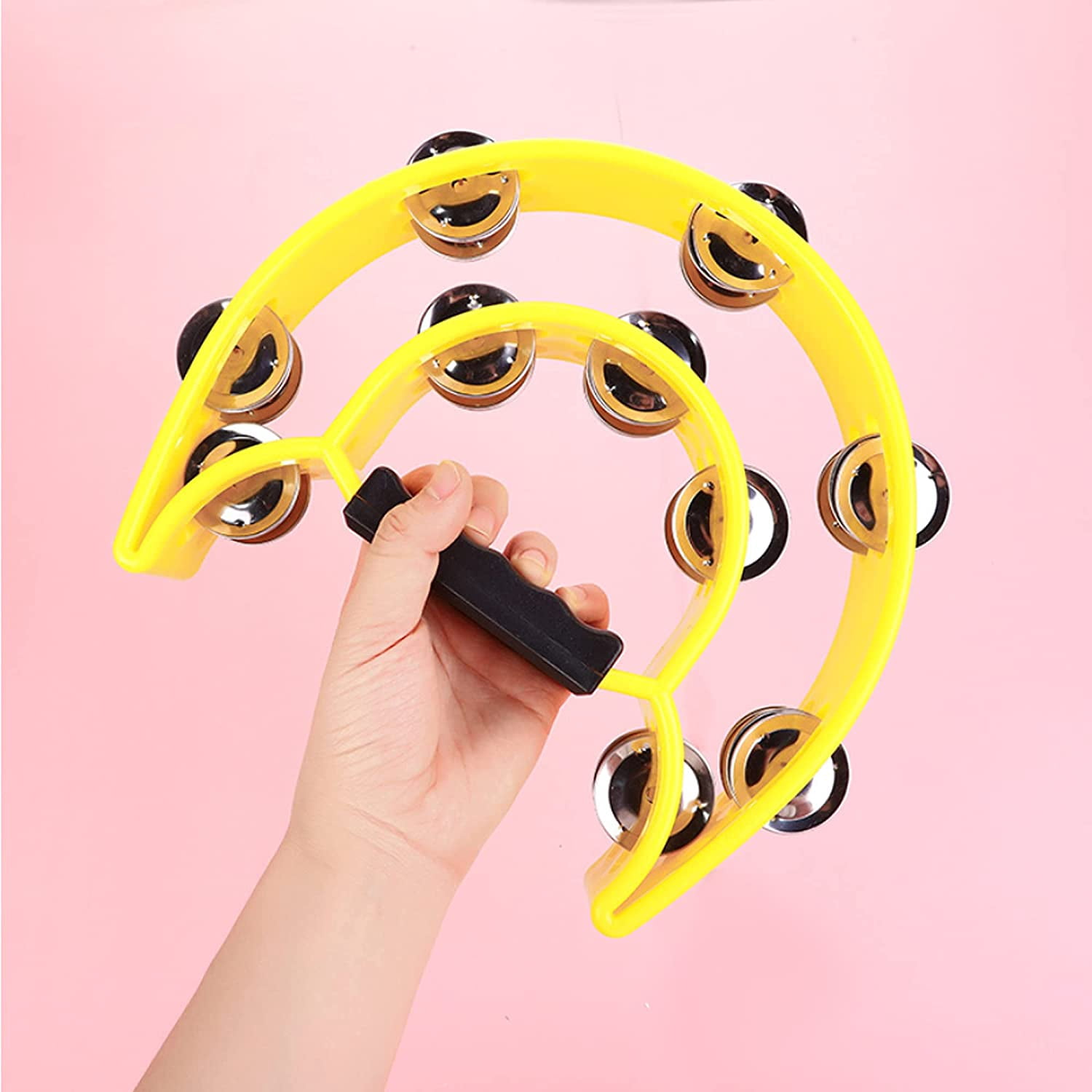 Double Row Tambourine Half Moon Musical Hand Held Party KTV 9 Inch 4 Colors Pack
