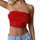thumbnail image 3 of Top de Tubo de Verano para Mujer, Sin Tirantes, con Volantes, Básico, Informal, Sin Mangas Rojo S, 3 of 10