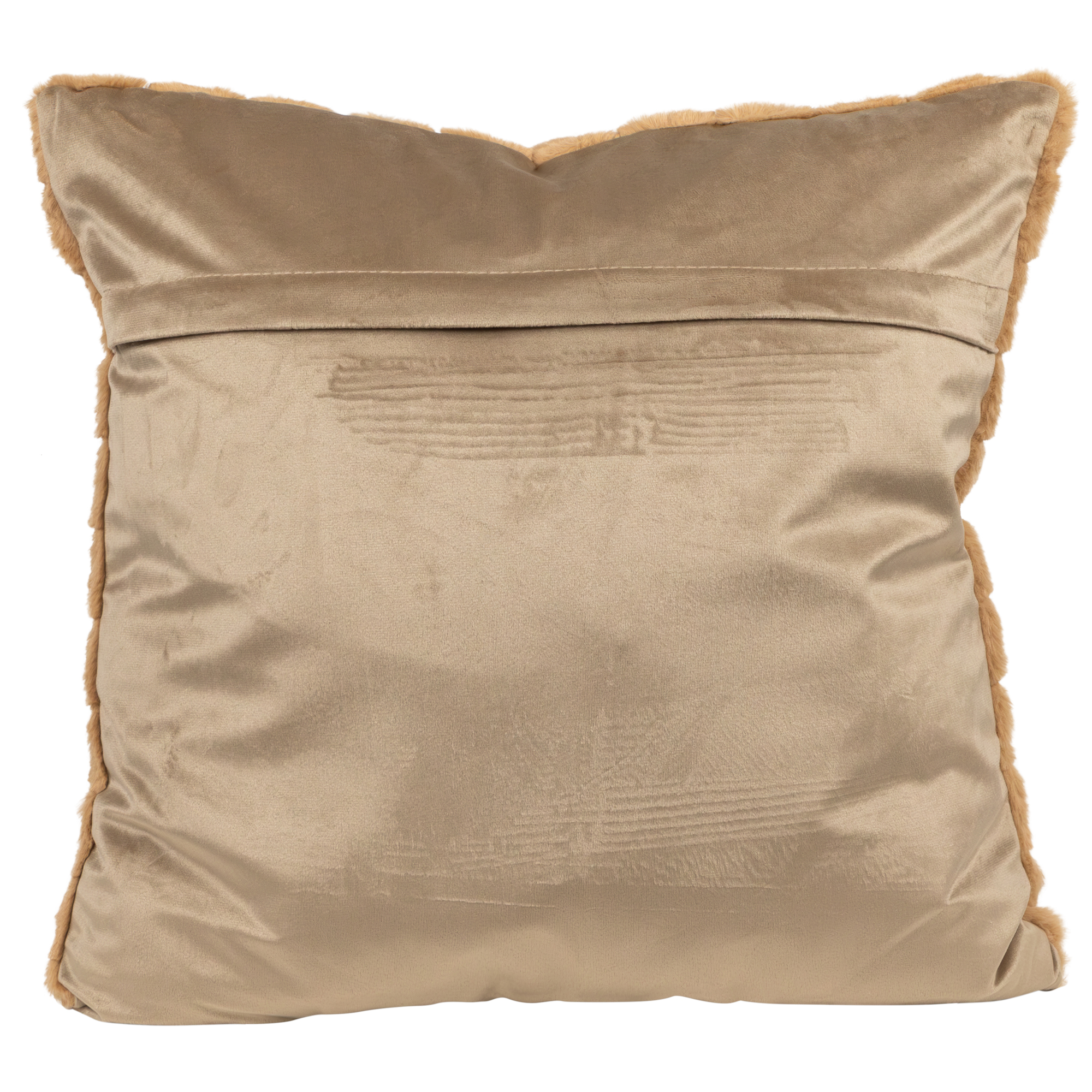 17" Khaki Rabbit Faux Fur Plaid Pattern Square Throw Pillow