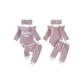 thumbnail image 2 of RUINIXCW Daddy's Girl Outfit Newborn Baby Girl Hospital Coming Home Outfit Infant Baby Girls Spring Fall Winter Clothes Ribbed Long Sleeve Romper and Pants Headband Set, 2 of 9