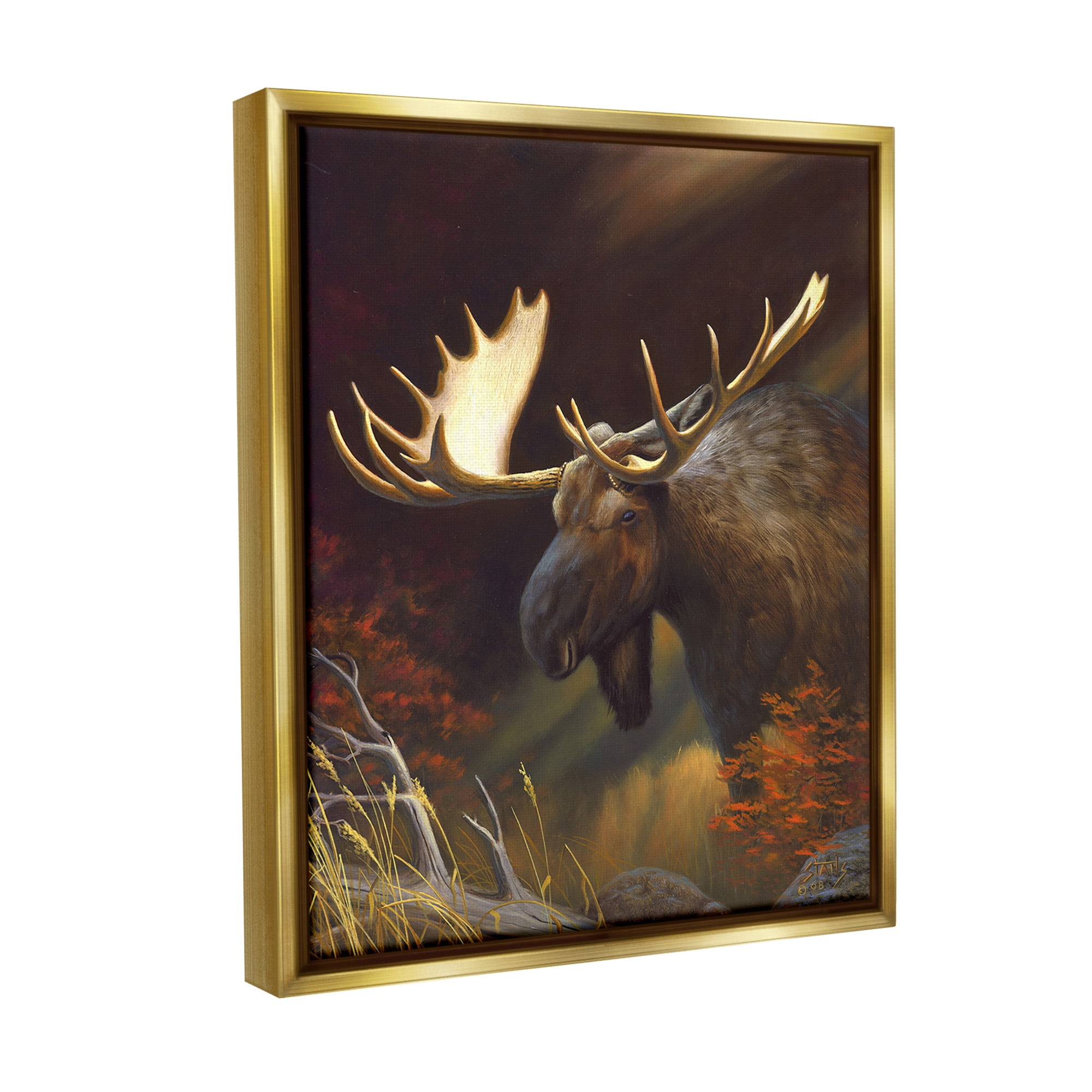 Stupell Industries Woodland Moose Portrait Animals & Insects Painting Gold Floater Framed Canvas Art Print Wall Art, 25 x 31