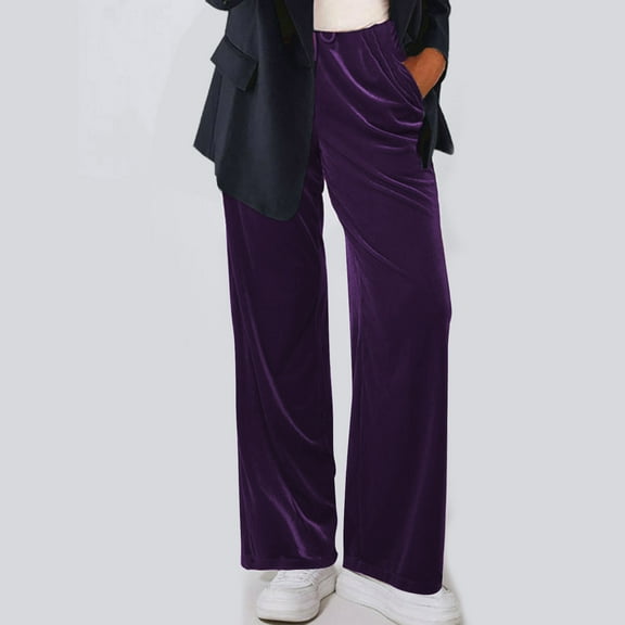 Women Velour Pants Soft Velvet Sweatpants Straight Leg Joggers Casual Comfy Pajama Trousers with Pockets New Pants for Women Trendy Plus Purple XL