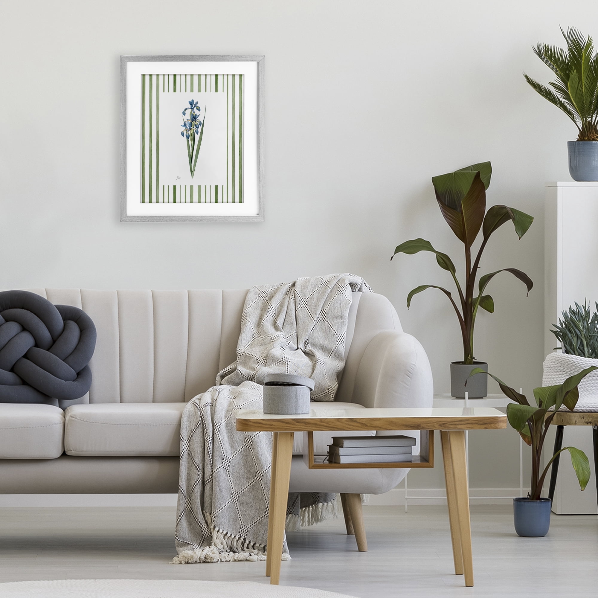 Stupell Industries Spring Irises with Stripes Gray Framed Print Under Glass, design by Nan